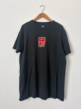 Quiksilver Black Tee with Red Logo Patch